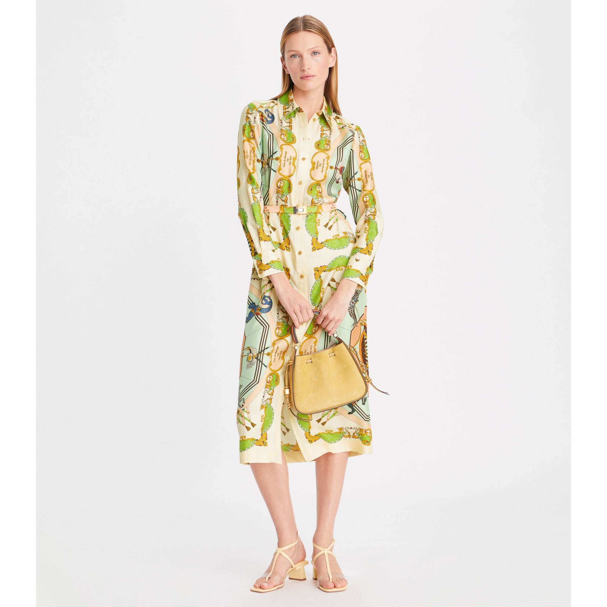 Women Printed Silk Shirtdress - Orange Carousel