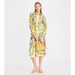Women Printed Silk Shirtdress - Orange Carousel