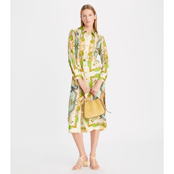 Women Printed Silk Shirtdress - Orange Carousel