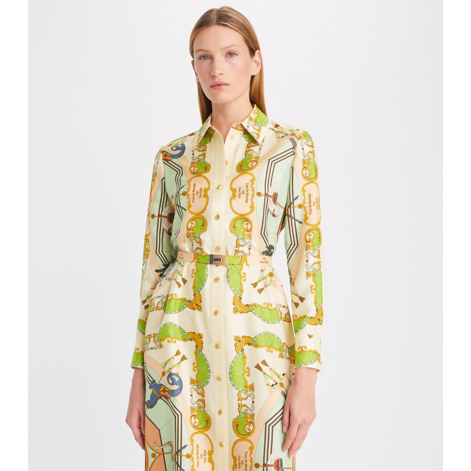 Women Printed Silk Shirtdress - Orange Carousel