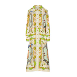 Women Printed Silk Shirtdress - Orange Carousel