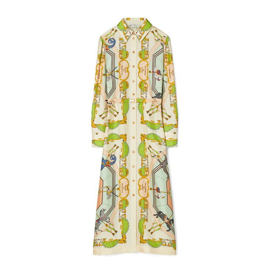 Women Printed Silk Shirtdress - Orange Carousel