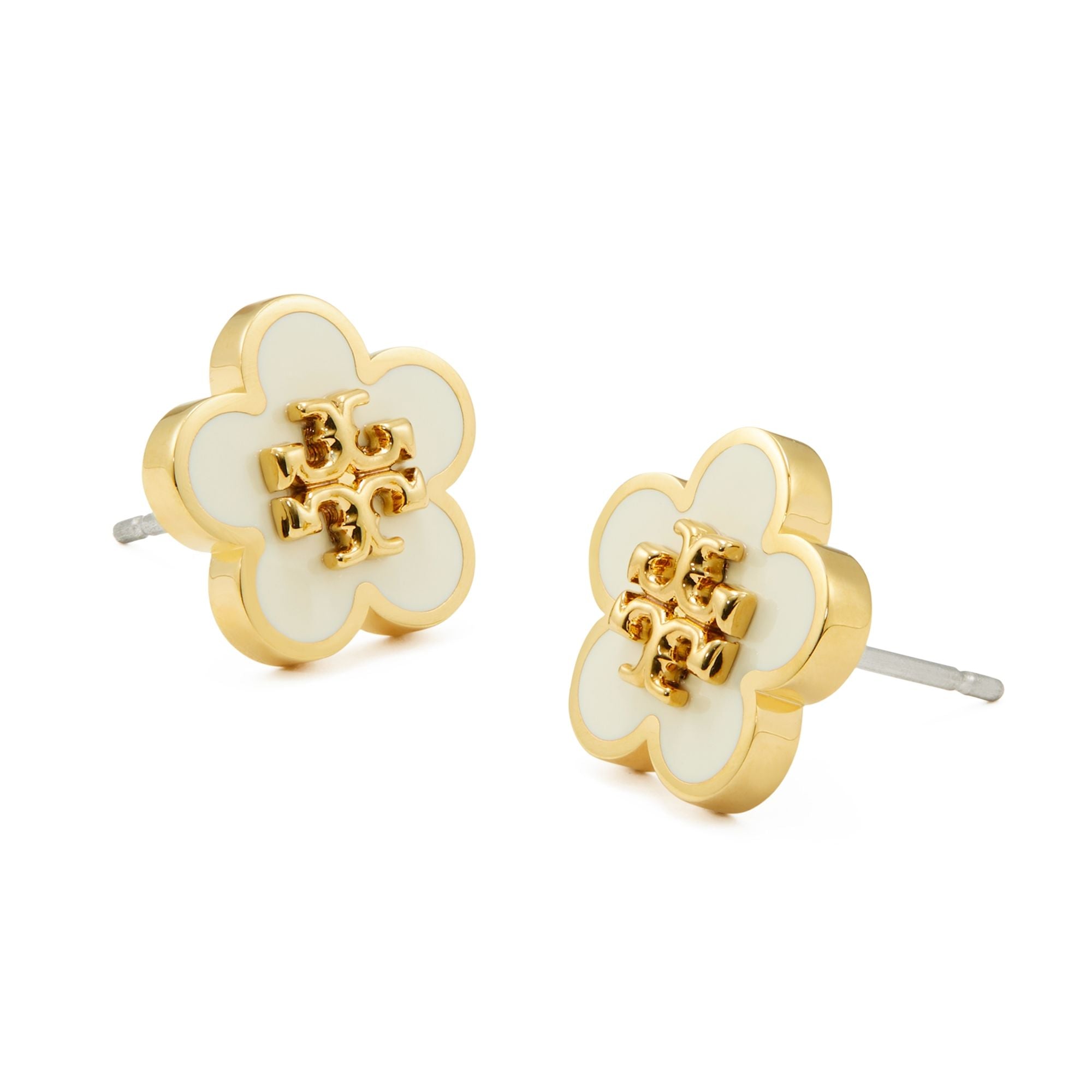 Women Forget Me Not Enamel Stud Earrings - Tory Gold / New Ivory