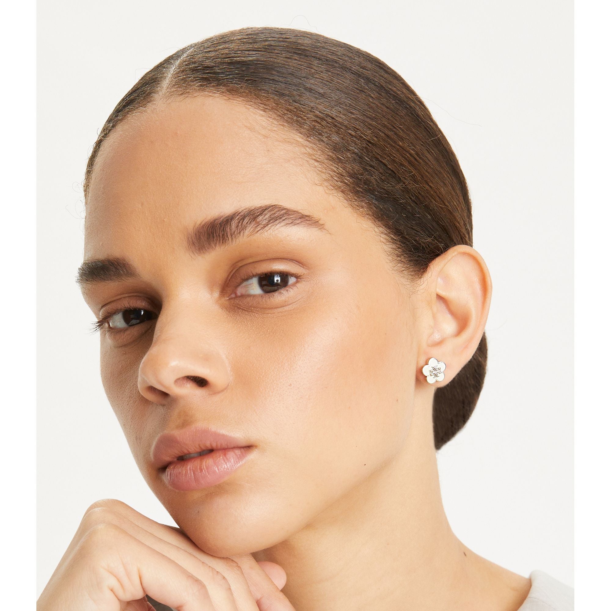 Women Forget Me Not Enamel Stud Earrings - Tory Gold / New Ivory