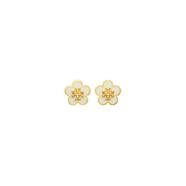 Women Forget Me Not Enamel Stud Earrings - Tory Gold / New Ivory