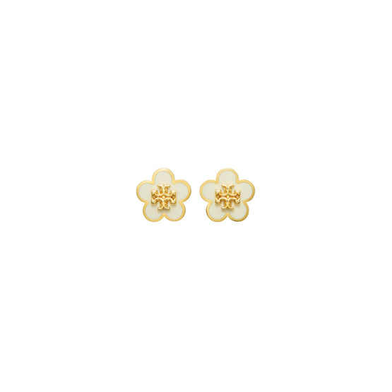 Women Forget Me Not Enamel Stud Earrings - Tory Gold / New Ivory