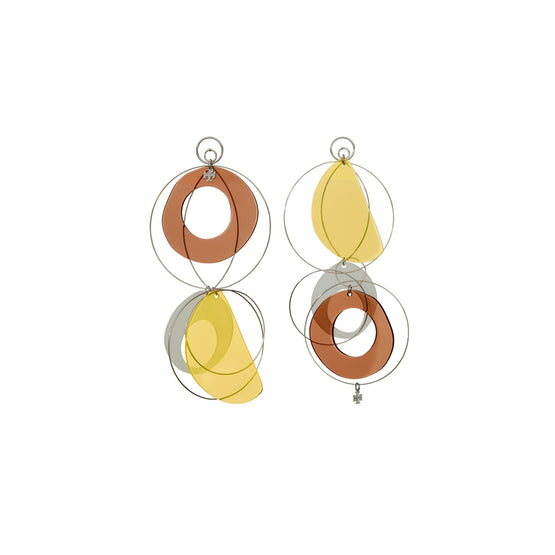 Women Tiered Resin Hoop Earring - Tory Silver / Yellow / Brown