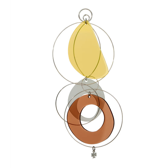 Women Tiered Resin Hoop Earring - Tory Silver / Yellow / Brown