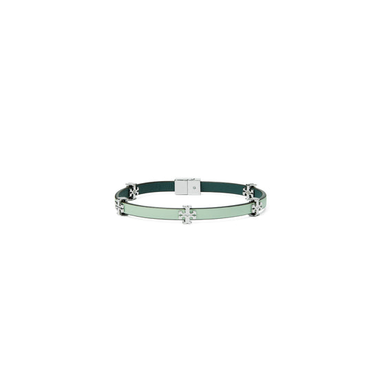 Women Eleanor Leather Bracelet - Tory Silver / Mint Green