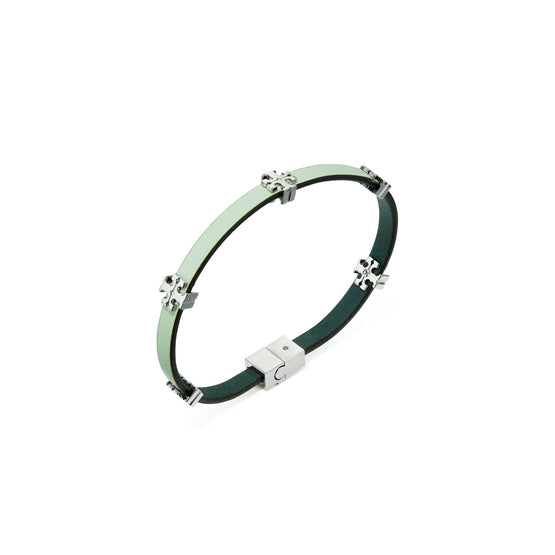 Women Eleanor Leather Bracelet - Tory Silver / Mint Green