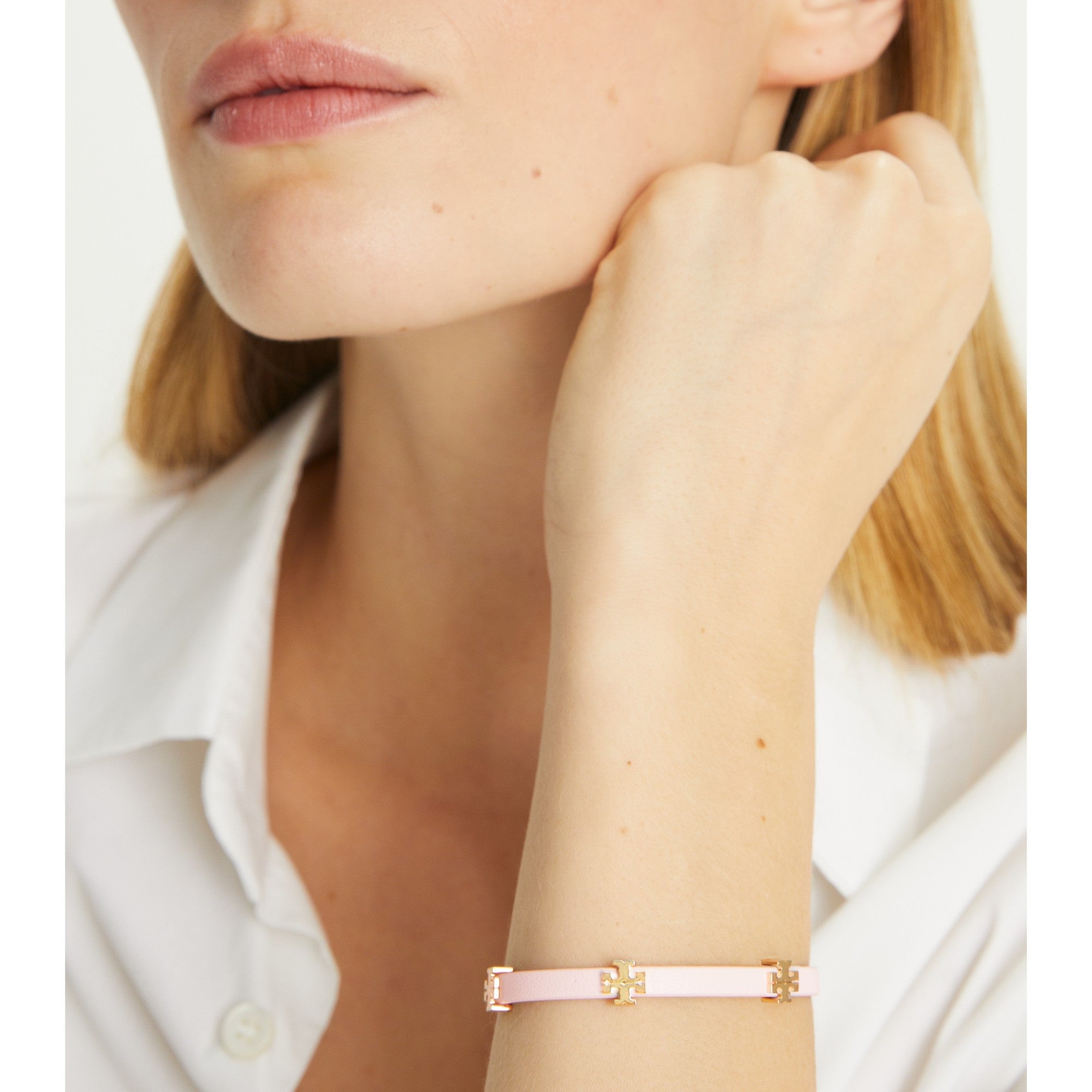 Women Eleanor Leather Bracelet - Tory Gold / New Ivory