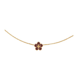 Women Forget Me Not Enamel Pendant Necklace - Tory Gold / Burgundy