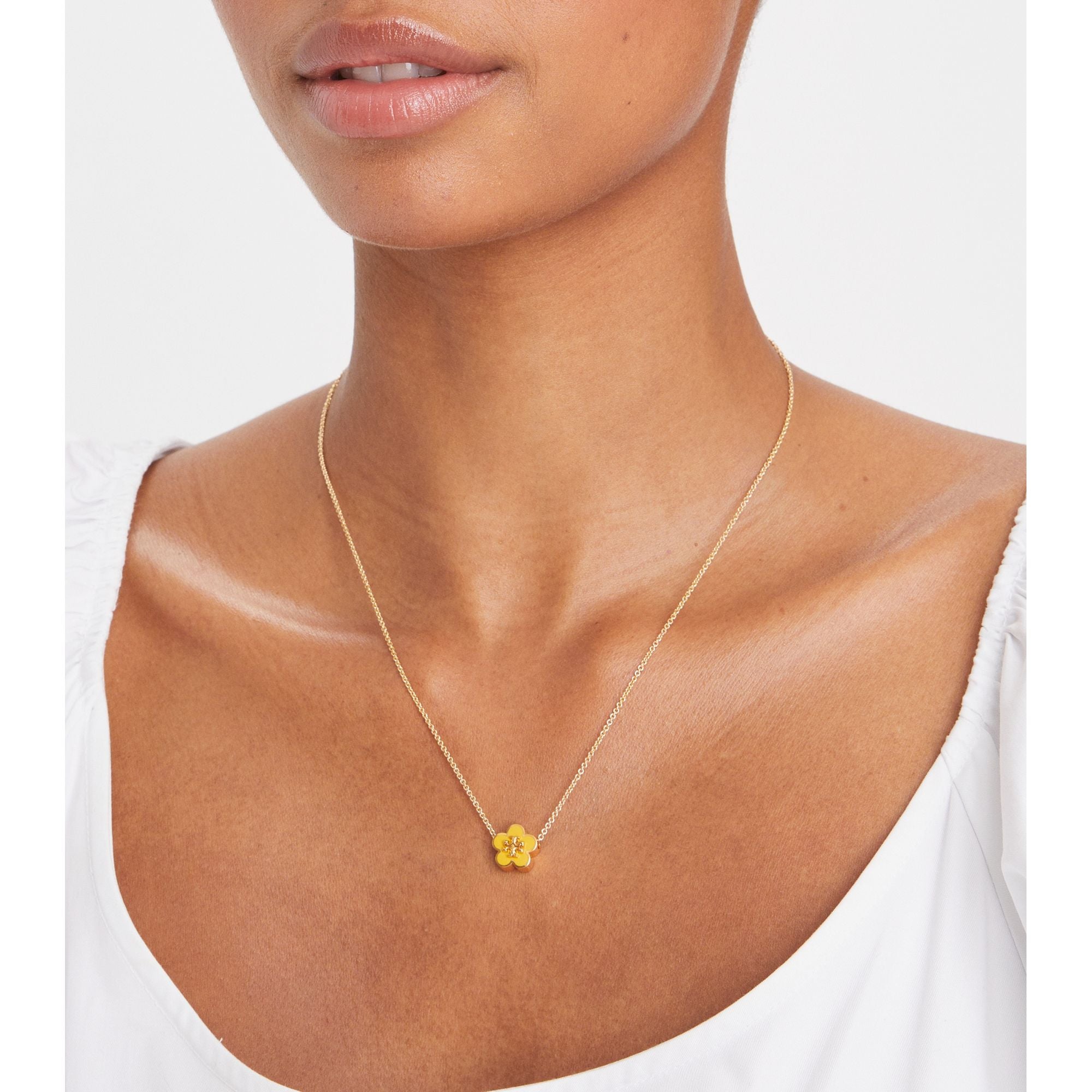 Women Forget Me Not Enamel Pendant Necklace - Tory Gold / Burgundy