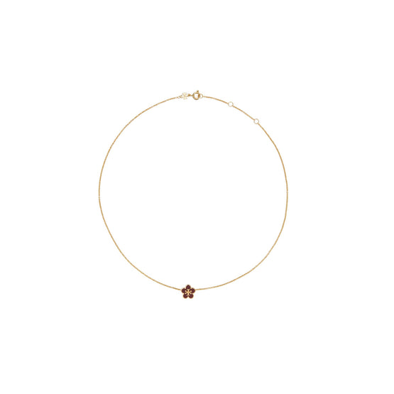 Women Forget Me Not Enamel Pendant Necklace - Tory Gold / Burgundy