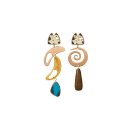 Women Fish Mobile Earring - Copper / Wood / Multi