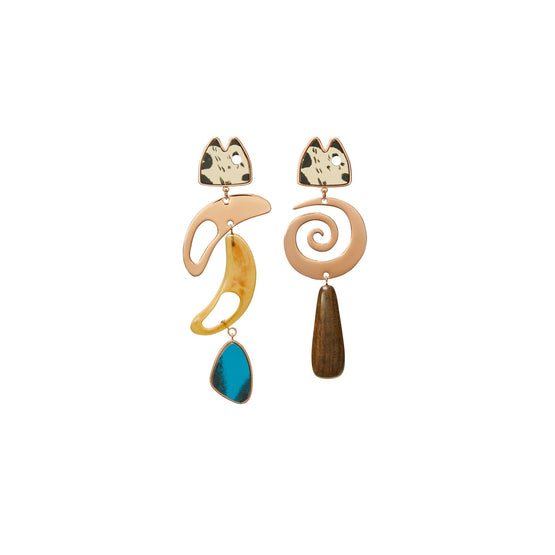 Women Fish Mobile Earring - Copper / Wood / Multi