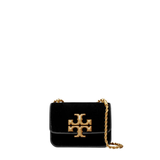 Women Eleanor Velvet Pave Logo Small Convertible Shoulder Bag - Black