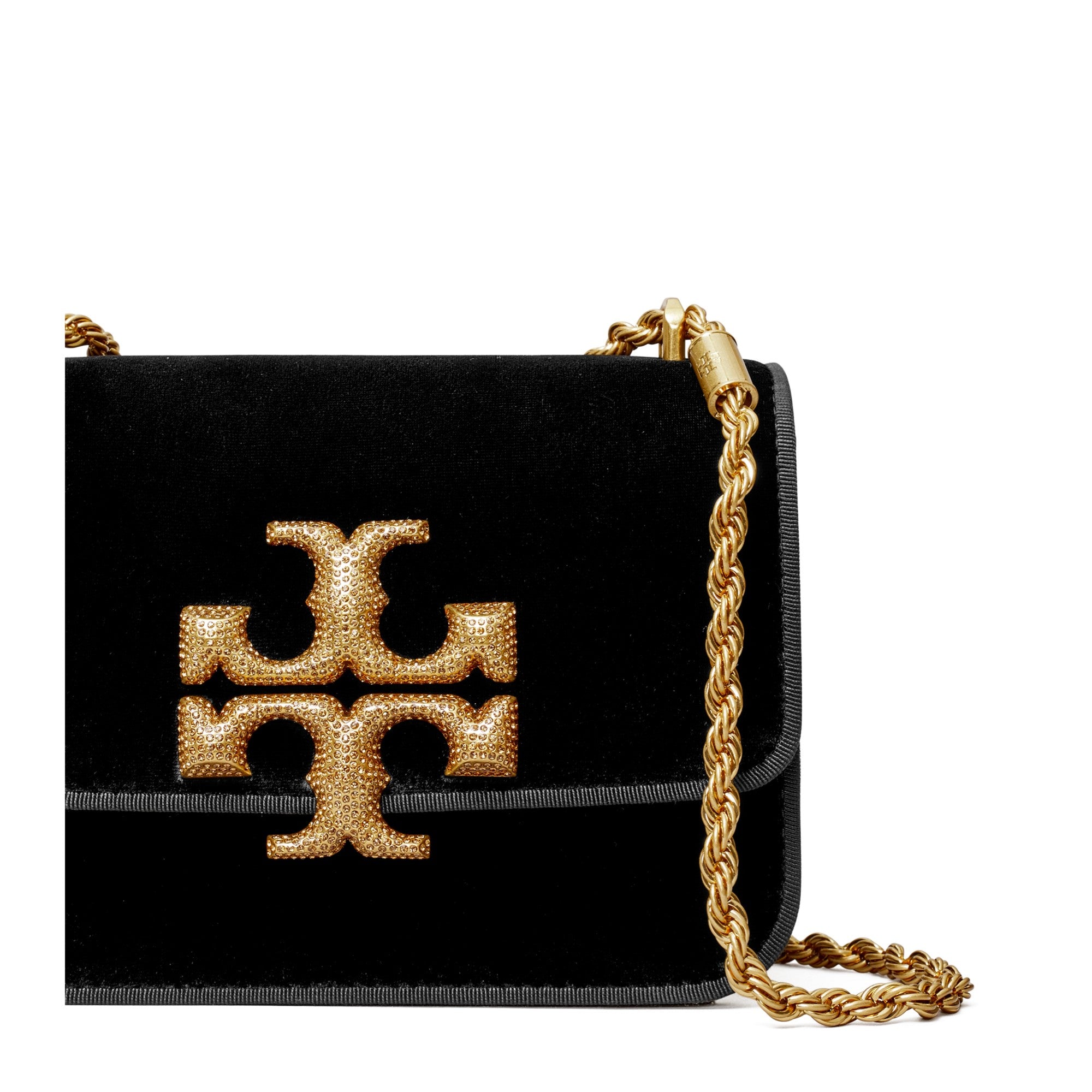 Women Eleanor Velvet Pave Logo Small Convertible Shoulder Bag - Black
