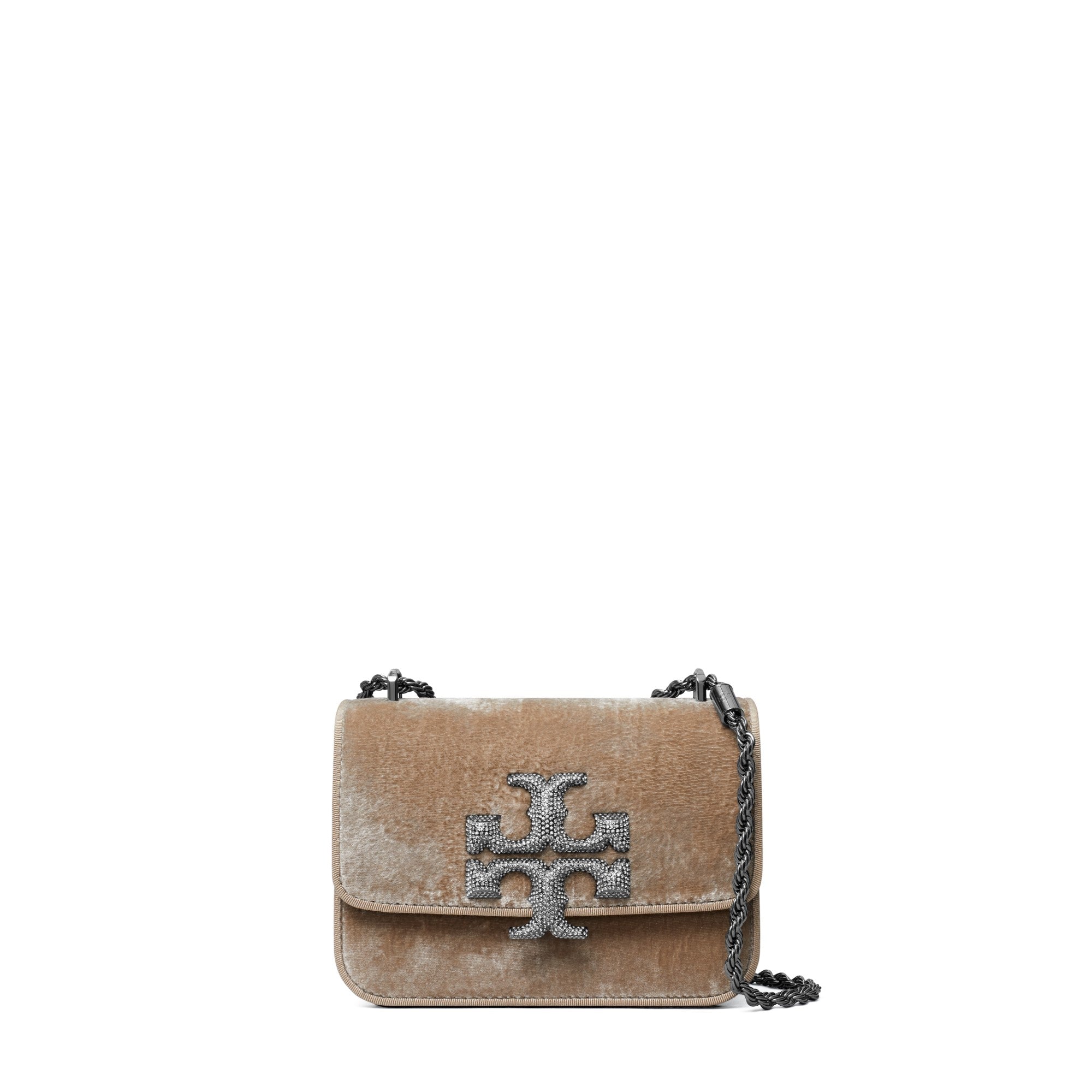 Women Eleanor Velvet Pave Logo Small Convertible Shoulder Bag - Classic Taupe