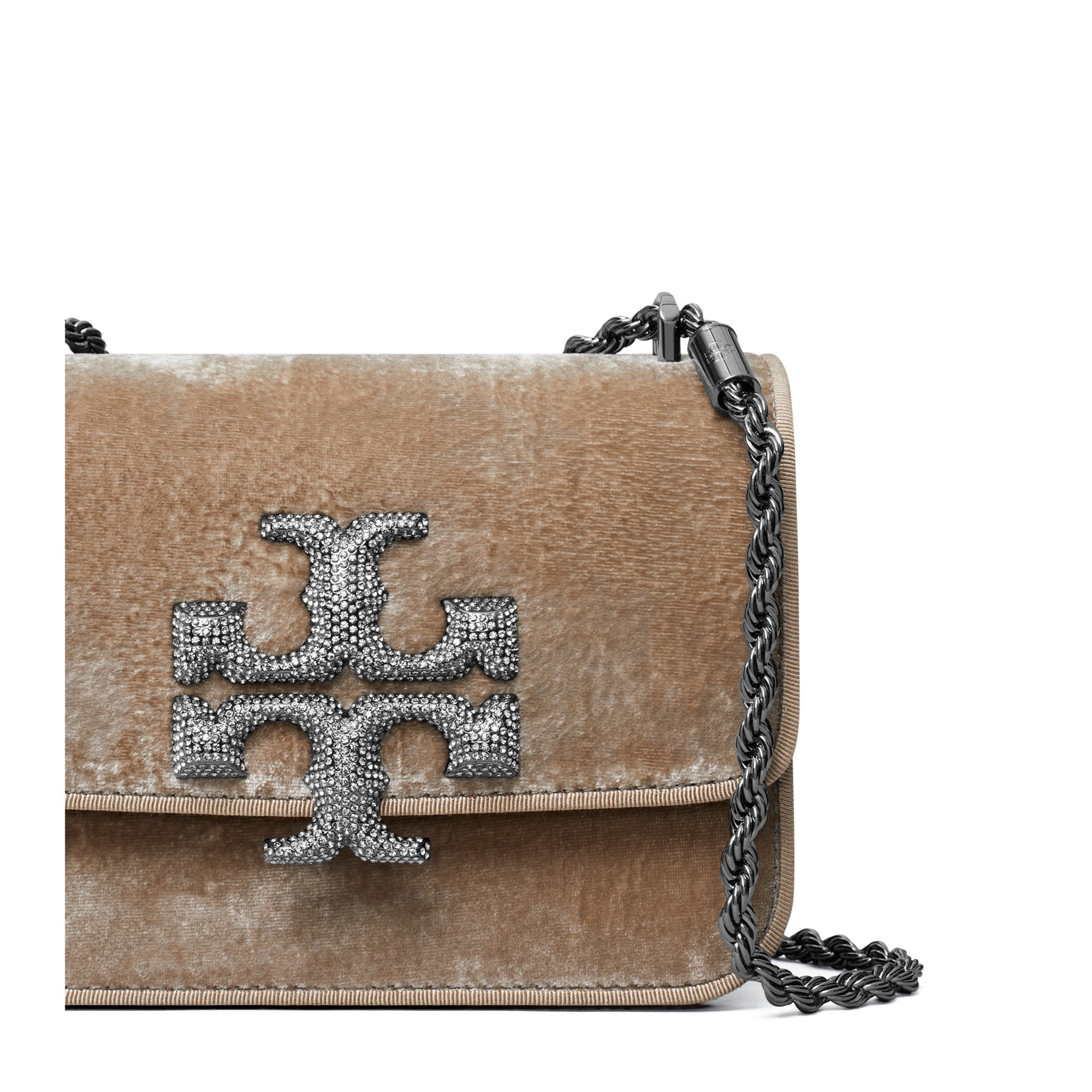 Women Eleanor Velvet Pave Logo Small Convertible Shoulder Bag - Classic Taupe