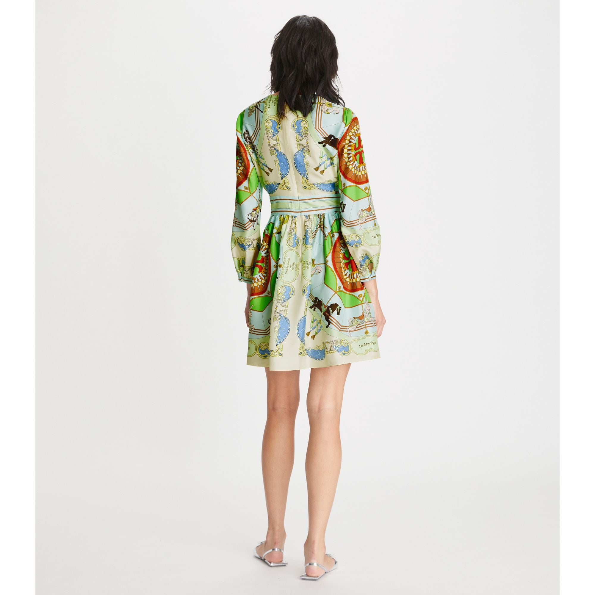Women Short Printed Silk Dress - Blue Carousel