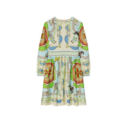 Women Short Printed Silk Dress - Blue Carousel