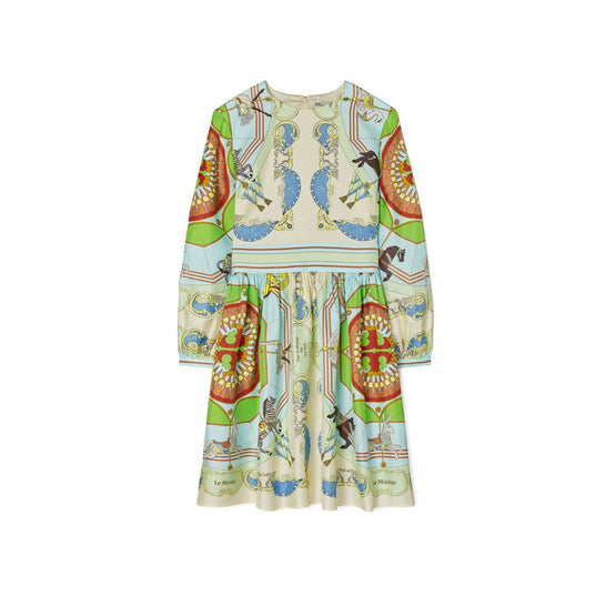 Women Short Printed Silk Dress - Blue Carousel