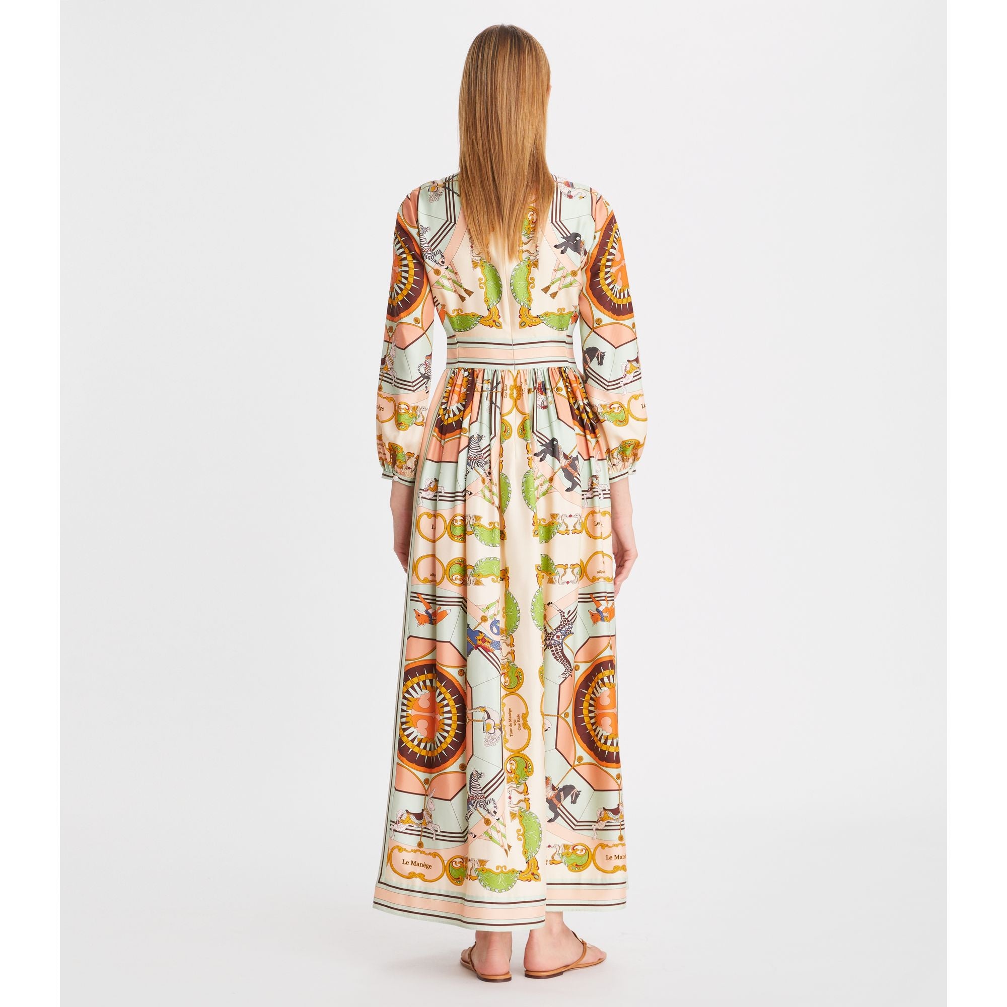 Women Printed Silk Dress - Orange Carousel