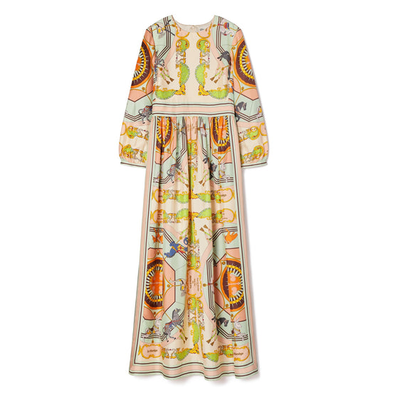 Women Printed Silk Dress - Orange Carousel