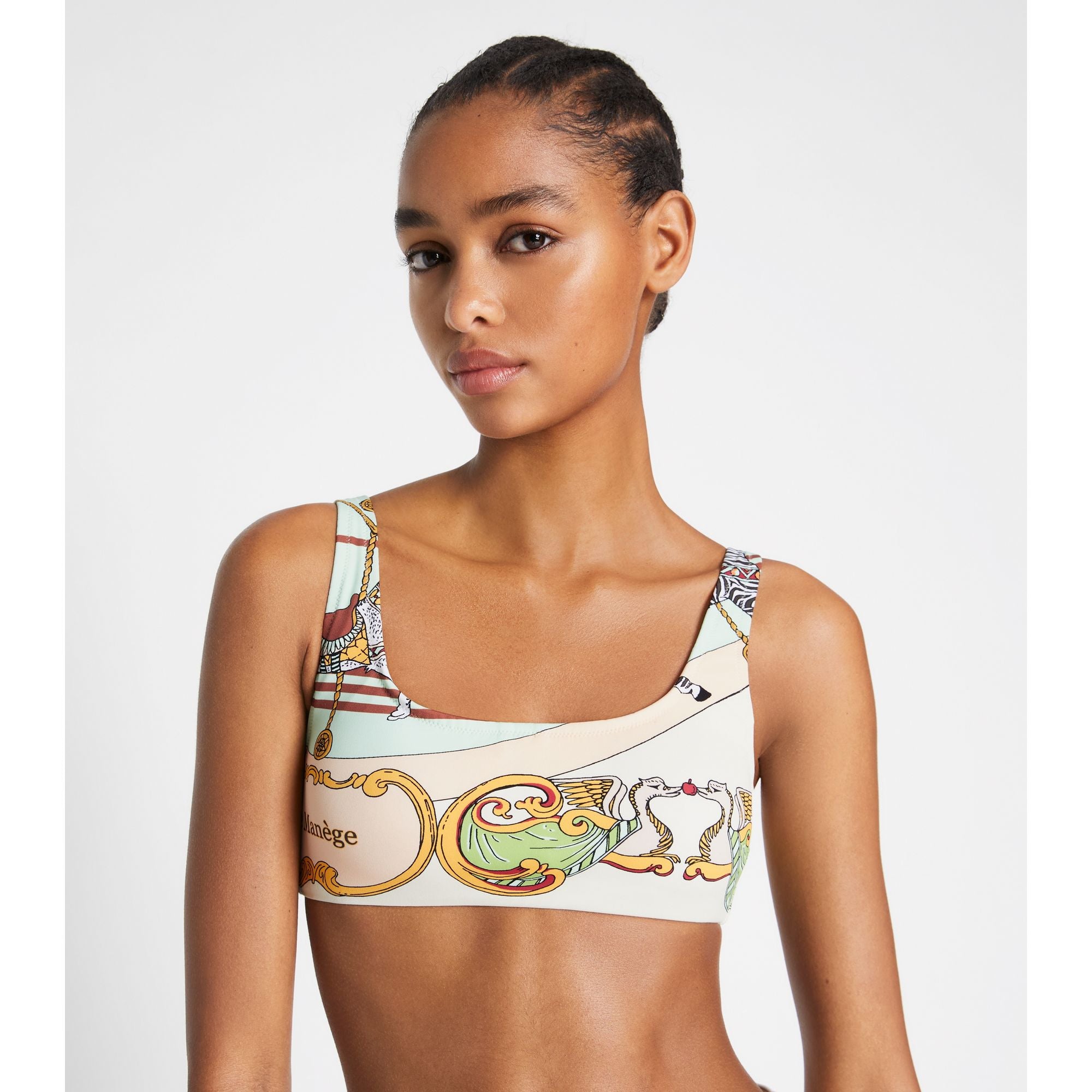 Women Weightless Printed Scoop Bra - French Cream Carousel Scarf