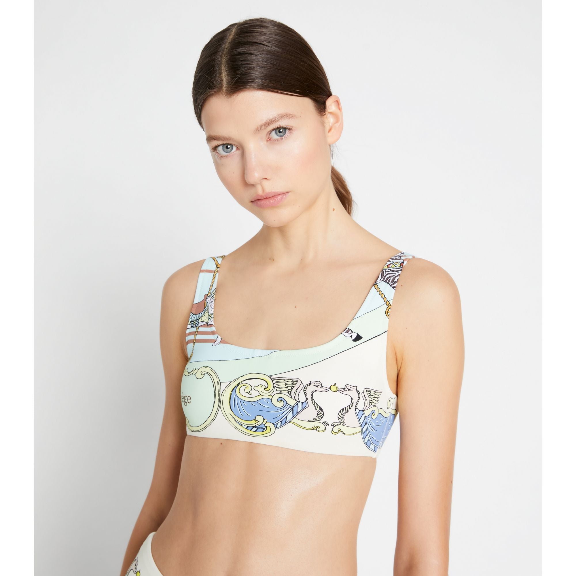 Women Weightless Printed Scoop Bra - Blue Carousel Scarf 25X25