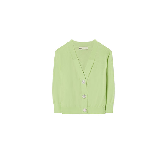Women Cropped Cotton Cardigan - Light Wasabi