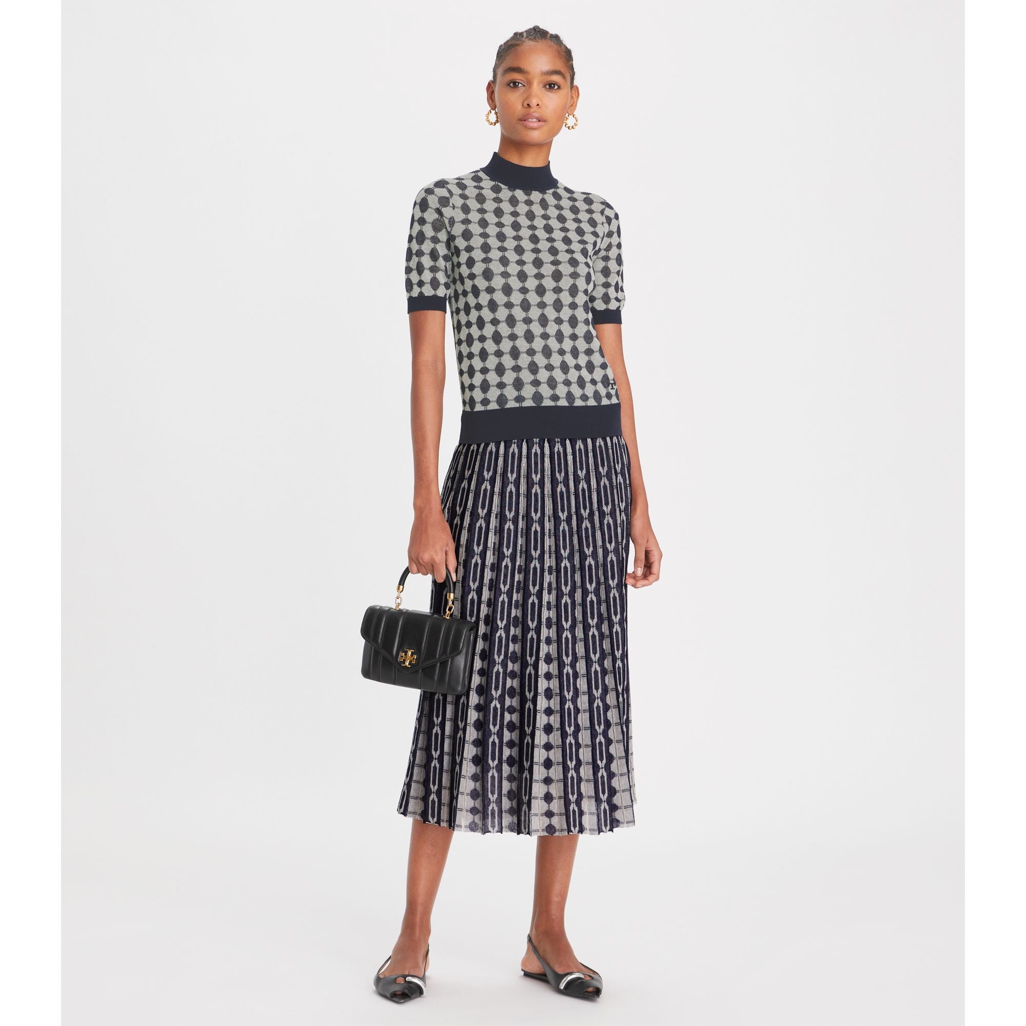 Women Knit Jacquard Skirt - Tory Navy / French Cream