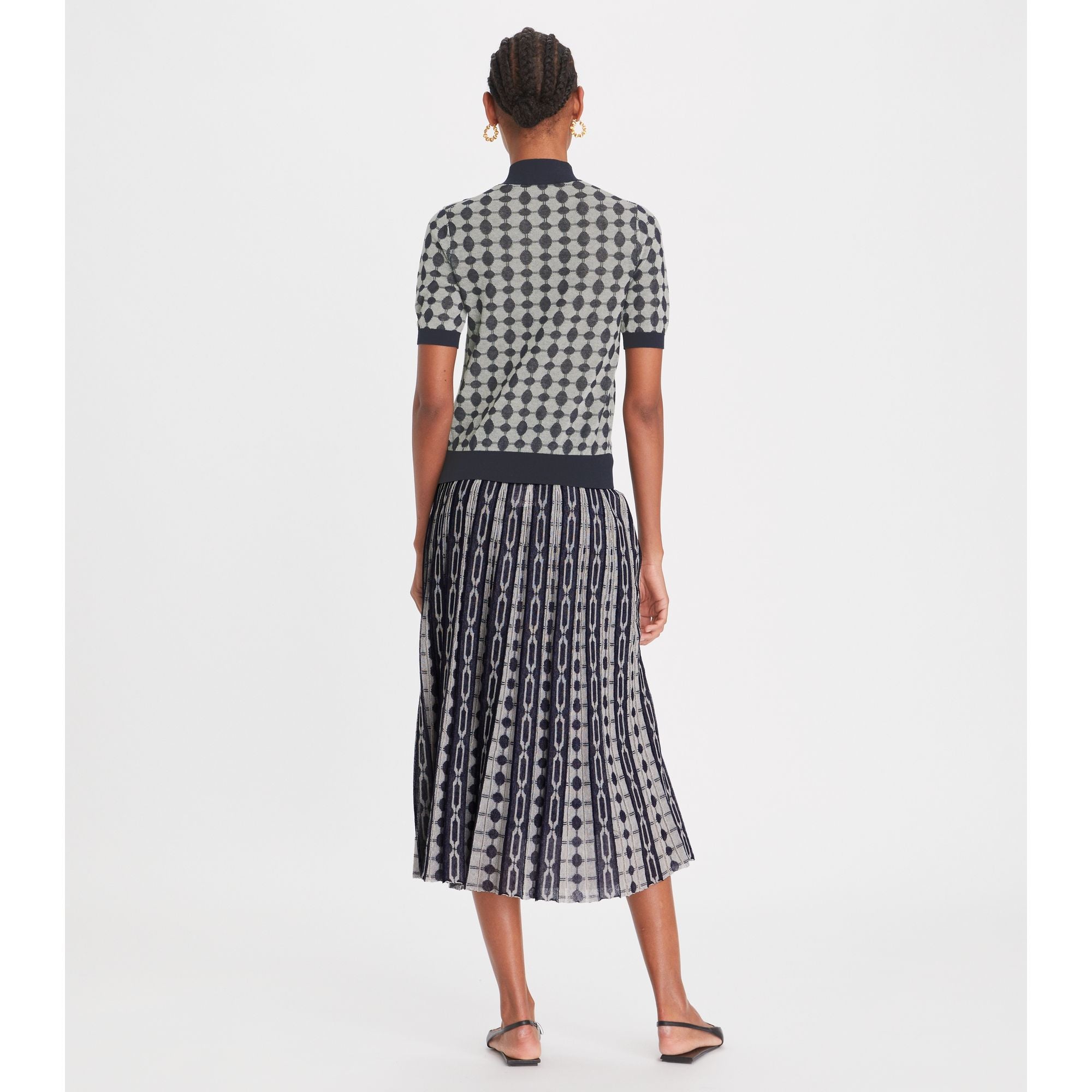 Women Knit Jacquard Skirt - Tory Navy / French Cream