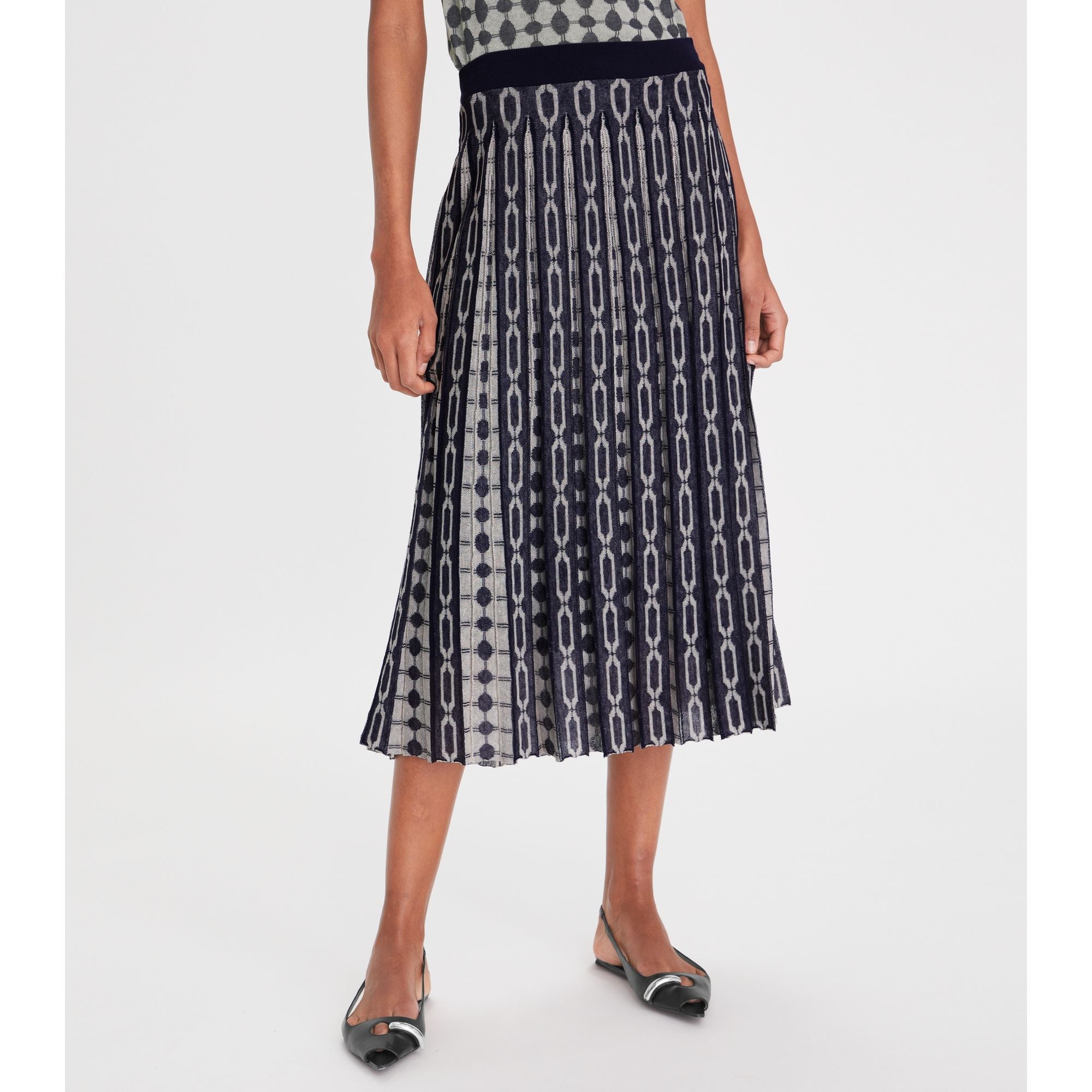 Women Knit Jacquard Skirt - Tory Navy / French Cream
