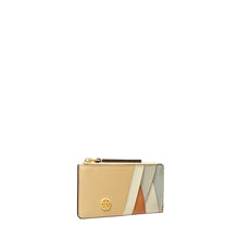 Women Robinson Patchwork Top-Zip Card Case - Buff