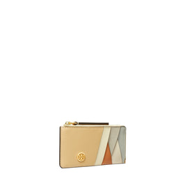 Women Robinson Patchwork Top-Zip Card Case - Buff