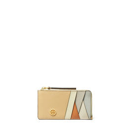 Women Robinson Patchwork Top-Zip Card Case - Buff