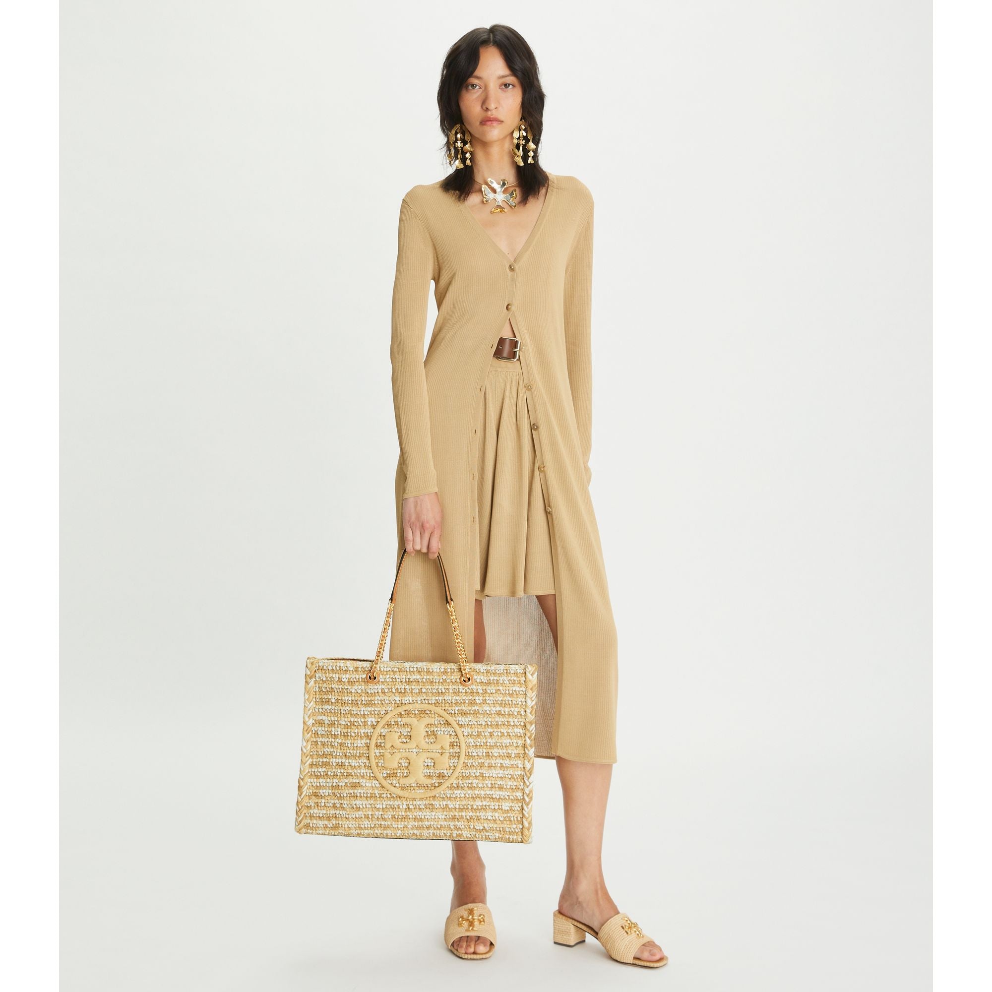 Women Ella Raffia Melange Chain Tote - Natural
