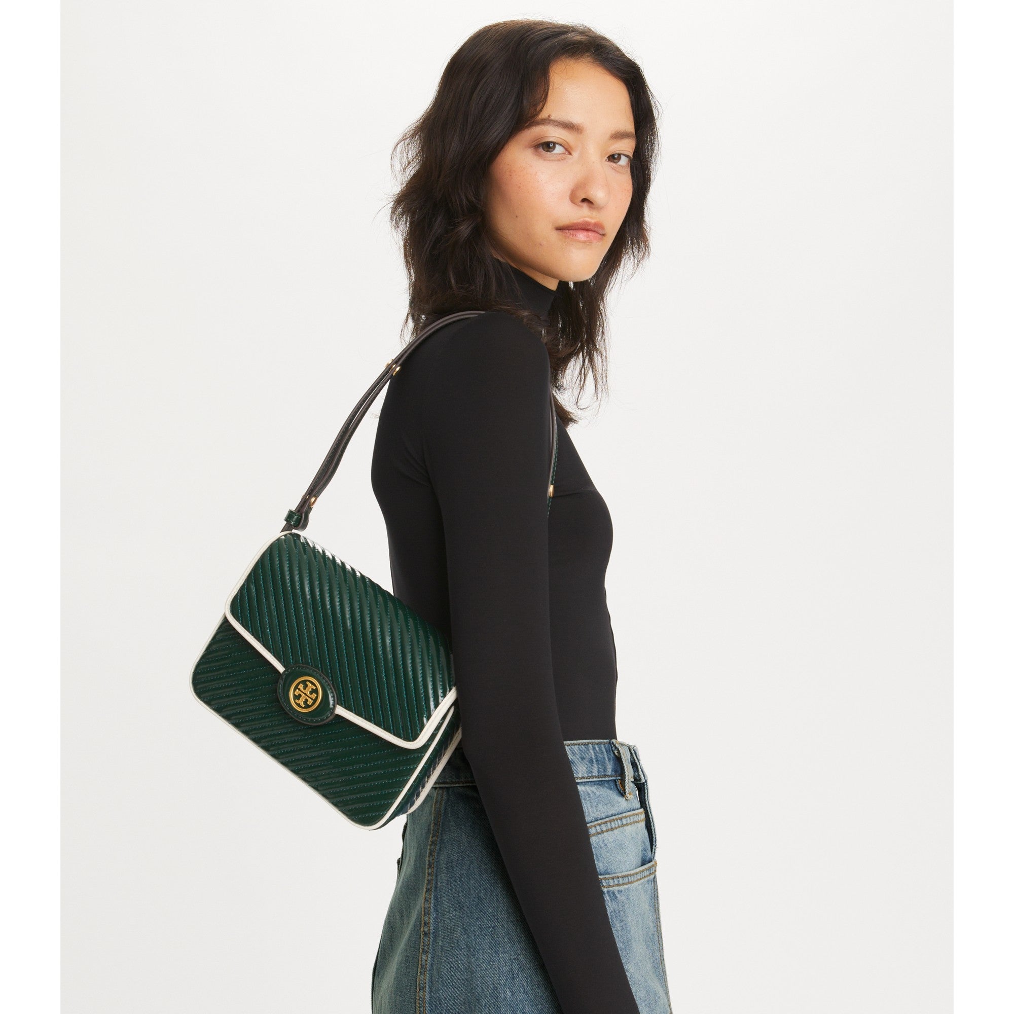 Women Robinson Puffy Patent Quilted Convertible Shoulder Bag - Pine Tree