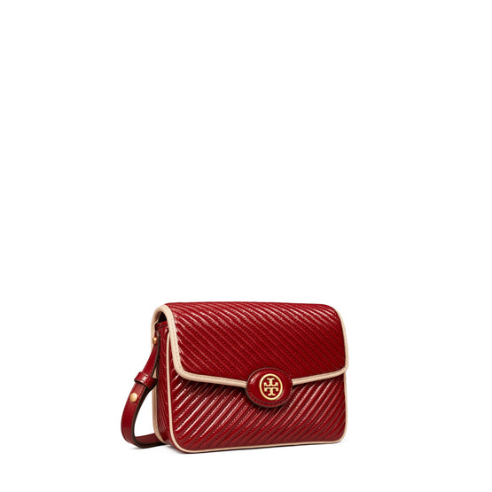 Women Robinson Puffy Patent Quilted Convertible Shoulder Bag - Brick