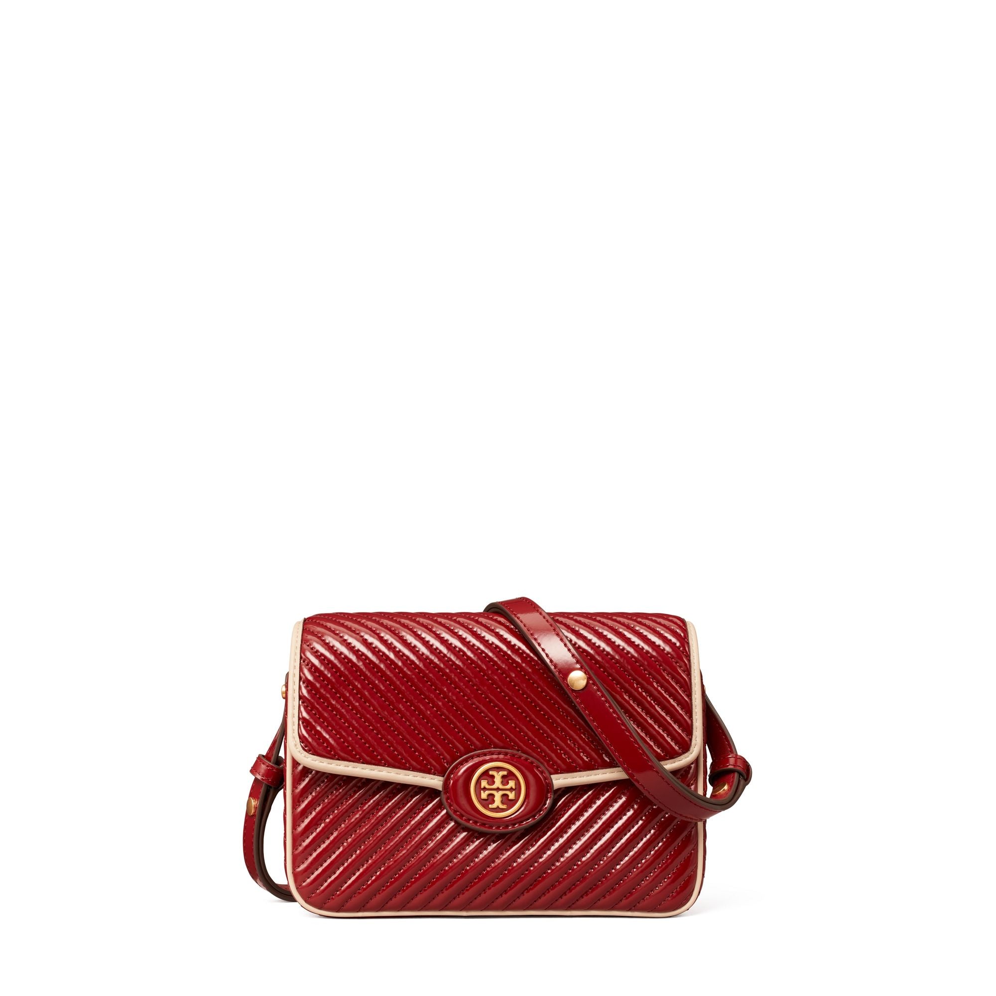 Women Robinson Puffy Patent Quilted Convertible Shoulder Bag - Brick