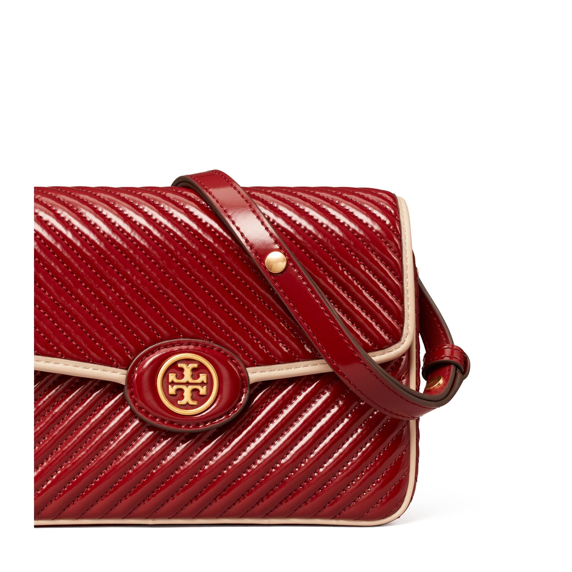 Women Robinson Puffy Patent Quilted Convertible Shoulder Bag - Brick