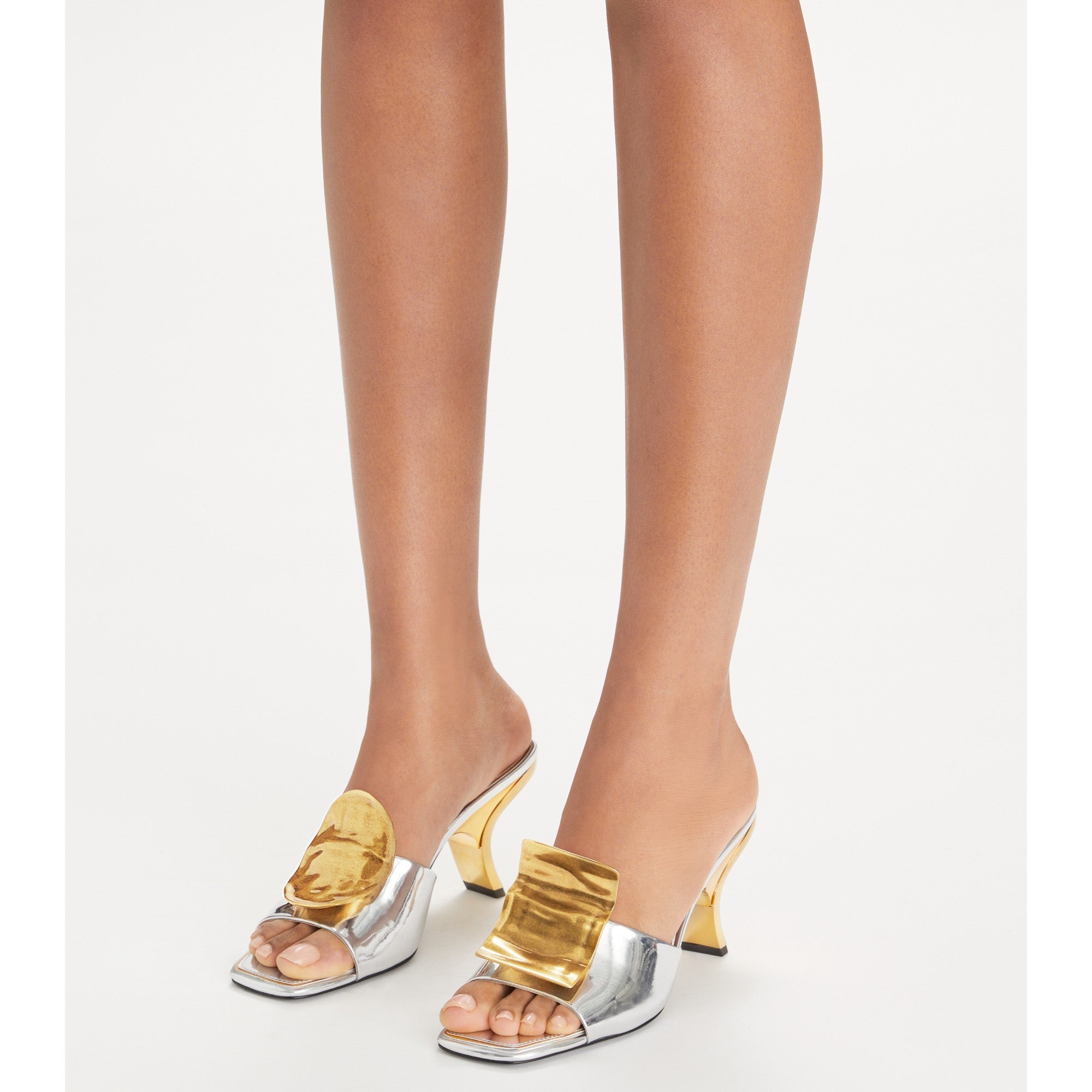 Women Patos Mismatch Heel Sandal 80Mm - Argento / Gold