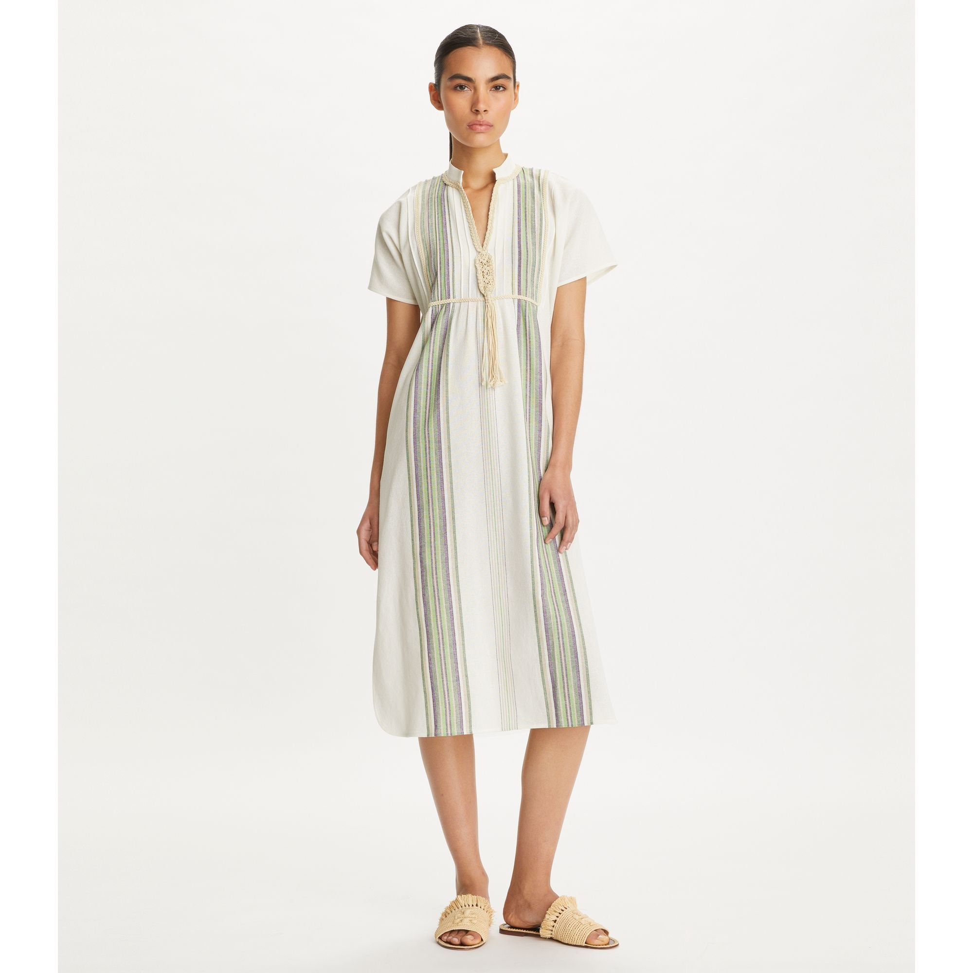Women Striped Midi Caftan - Ivory