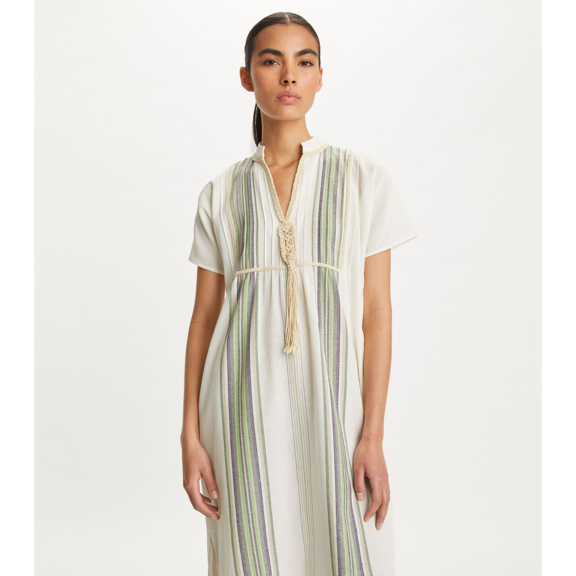Women Striped Midi Caftan - Ivory