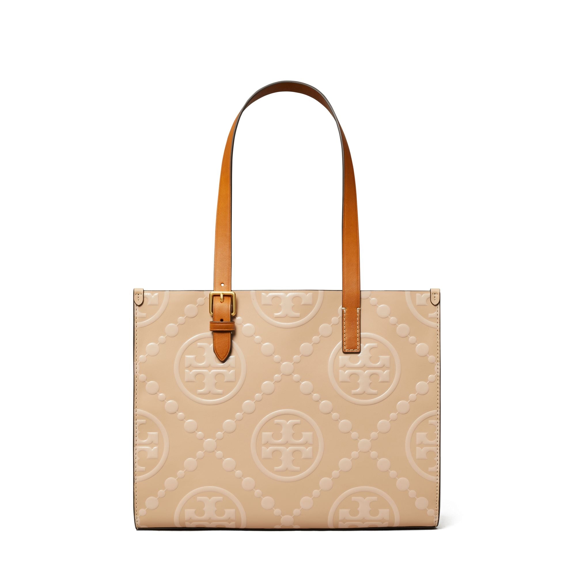 Women T Monogram Contrast Embossed Small Tote - Light Peach