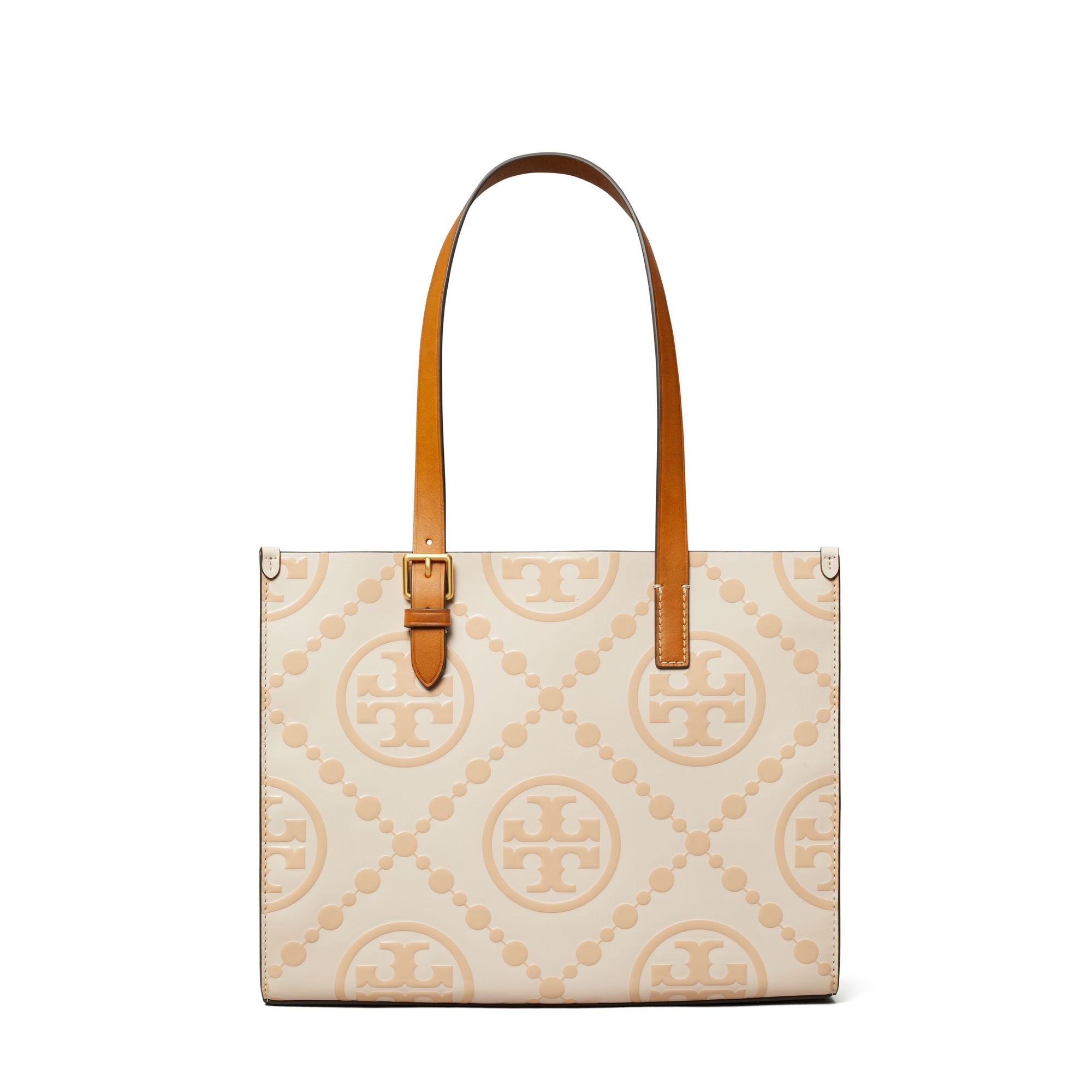 Women T Monogram Contrast Embossed Small Tote - Light Peach