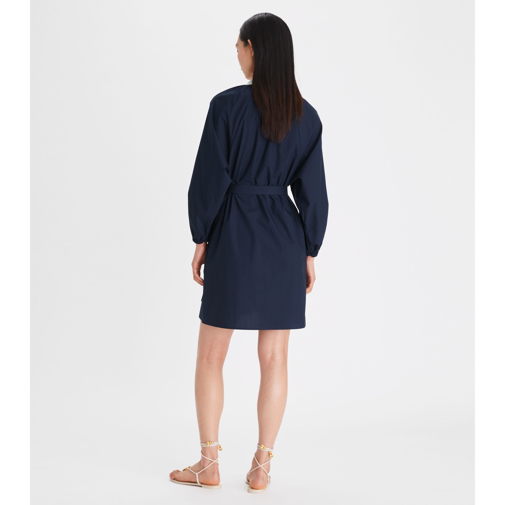 Women Balloon Sleeve Cotton Tunic Dress - Tory Navy