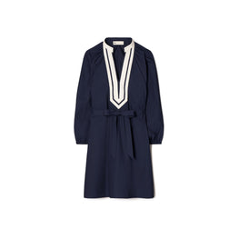 Women Balloon Sleeve Cotton Tunic Dress - Tory Navy